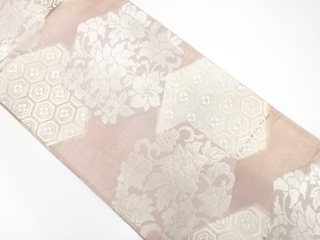 亀甲に花唐草模様織出し袋帯